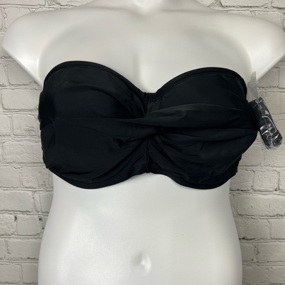 20W 24W Kona Sol Black Twist Front Bikini Top With Removable Straps Plus Size - Picture 2 of 4